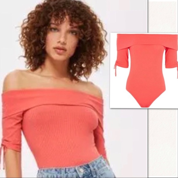 Topshop Tops - TOPSHOP Coral Bardot Bodysuit